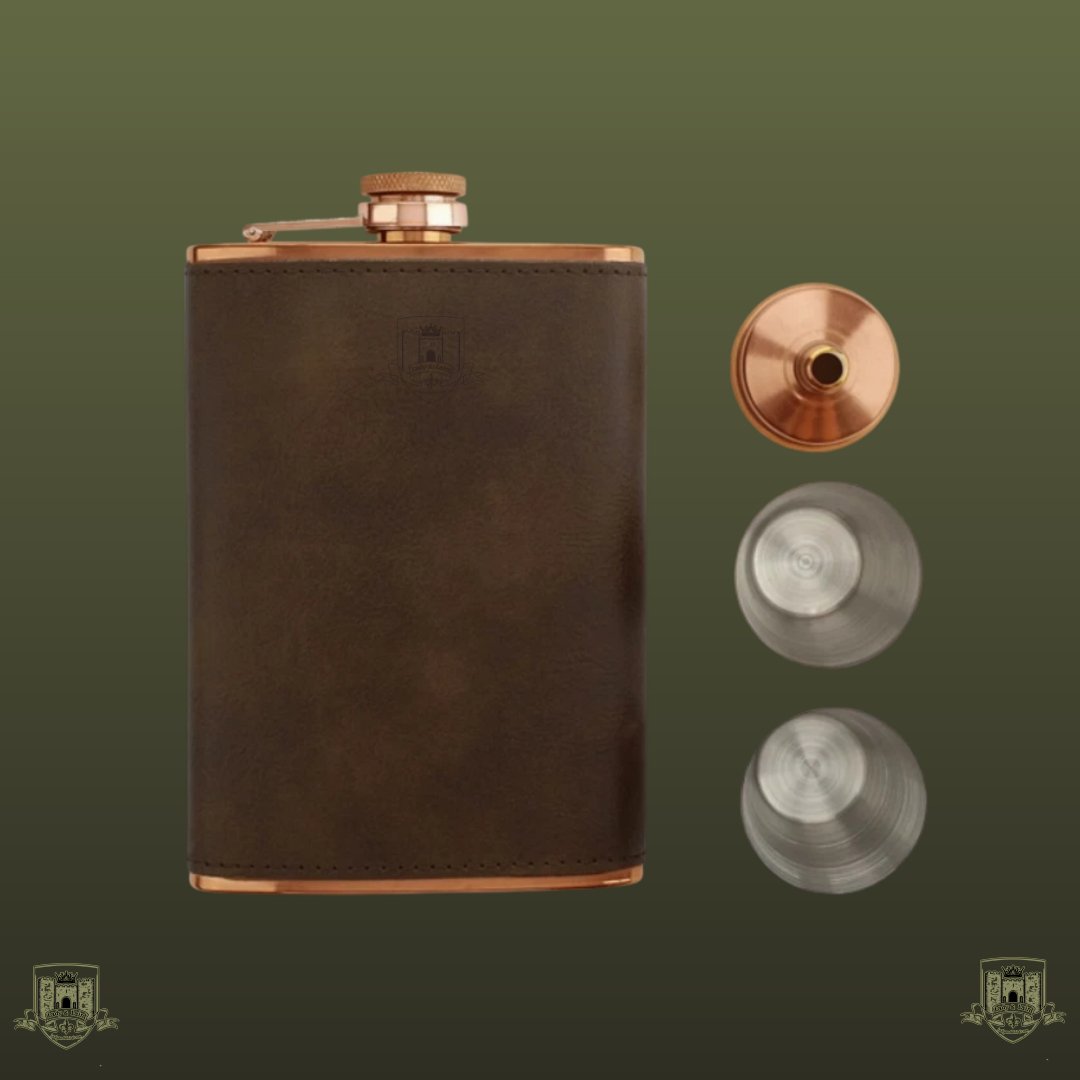 The Hunter’s Heart Copper Hip Flask Set with Funnel & Shot Cups - Image 2
